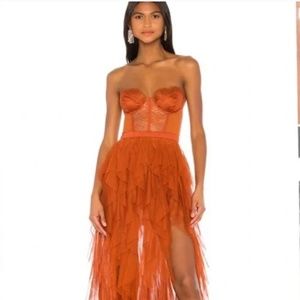 For Love and Lemons Revolve Bustier Rust Dress